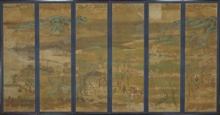 Landscape Screen (Color on Silk; six-panel screen)