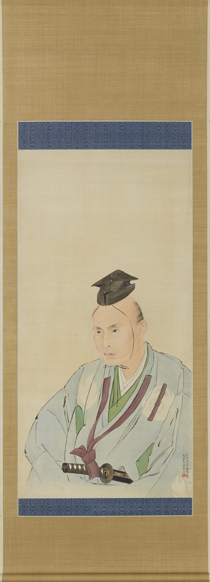 烏帽子と裃を着けた武士の上半身を写実的に描いた肖像