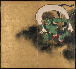 Wind God and Thunder God, Colored on Gold Paper (Ogata